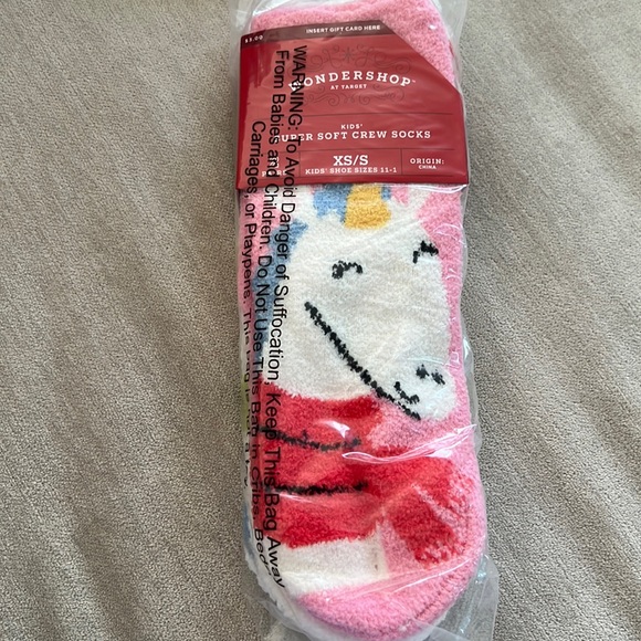 Wondershop 2pk Unicorn Hearts Cozy Kids’ Super Soft Crew Socks XS/S - Picture 2 of 4